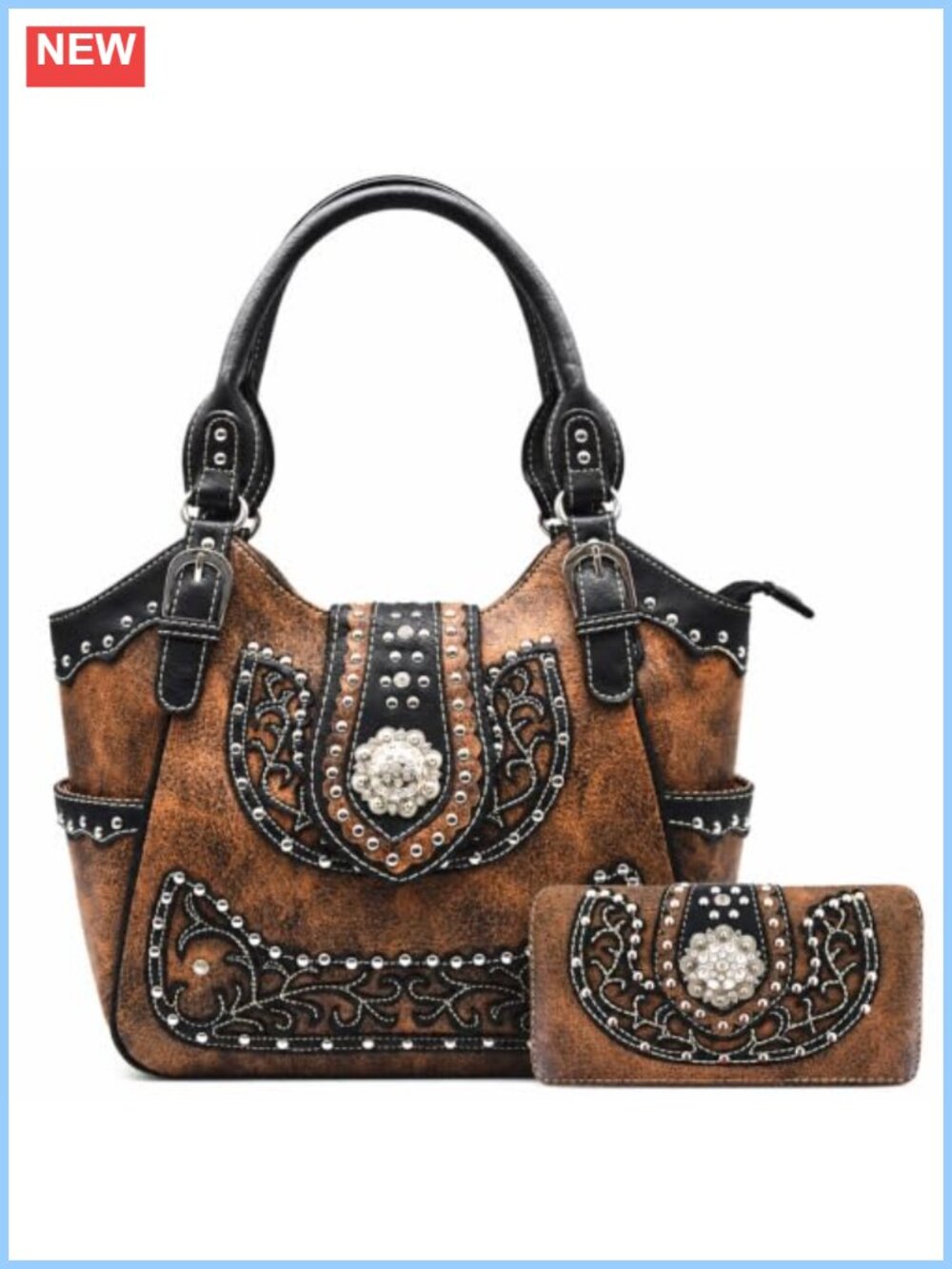 Western Studded Purse and Wallet Set for Women Shoulder Bag